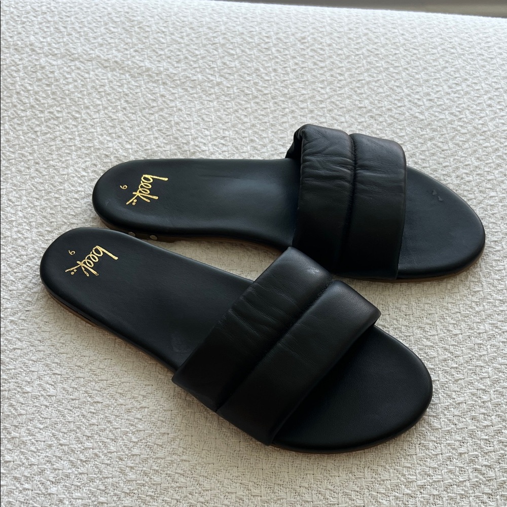 beek Black Leather Slide Sandals